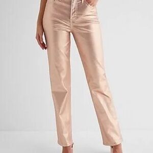 Express Women’s High Waisted Metallic Coated Rose Gold Modern Straight Jeans 10